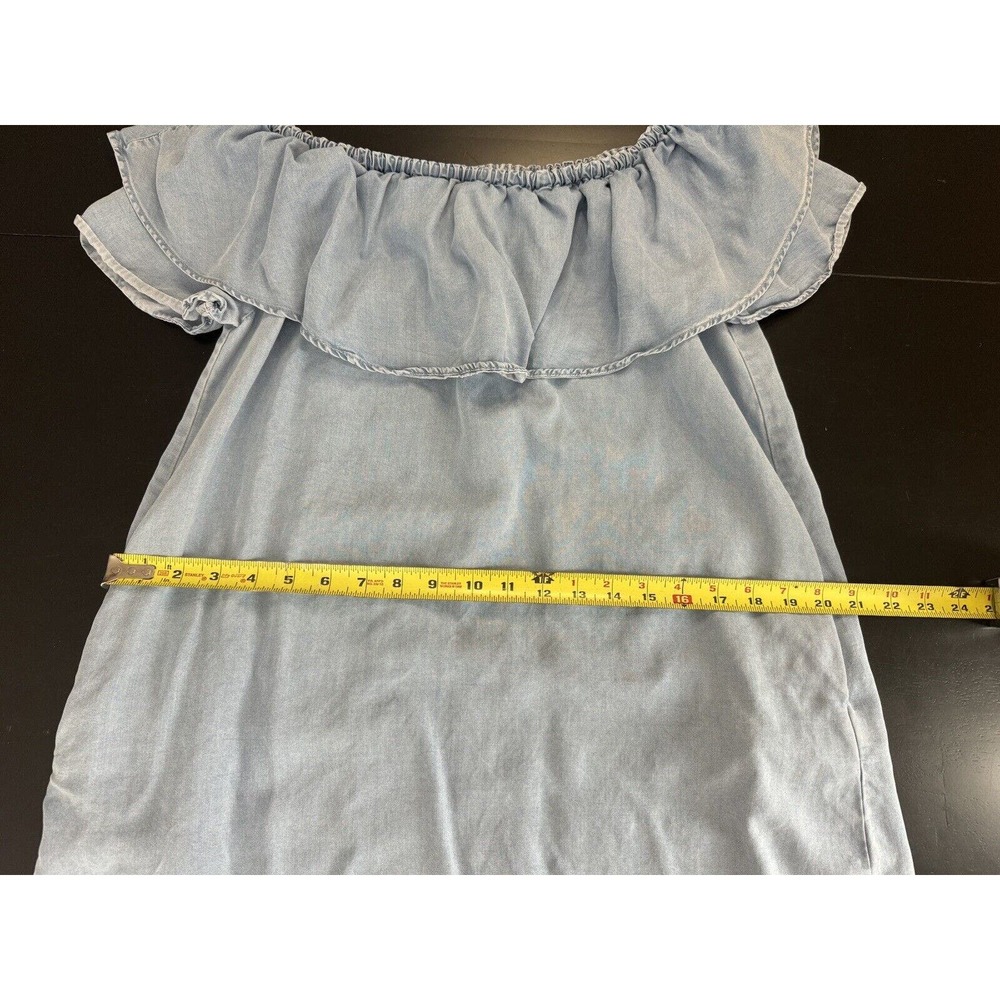 Zara mini Dress Blue Chambray Off The Shoulder Ruffled - Picture 7 of 9